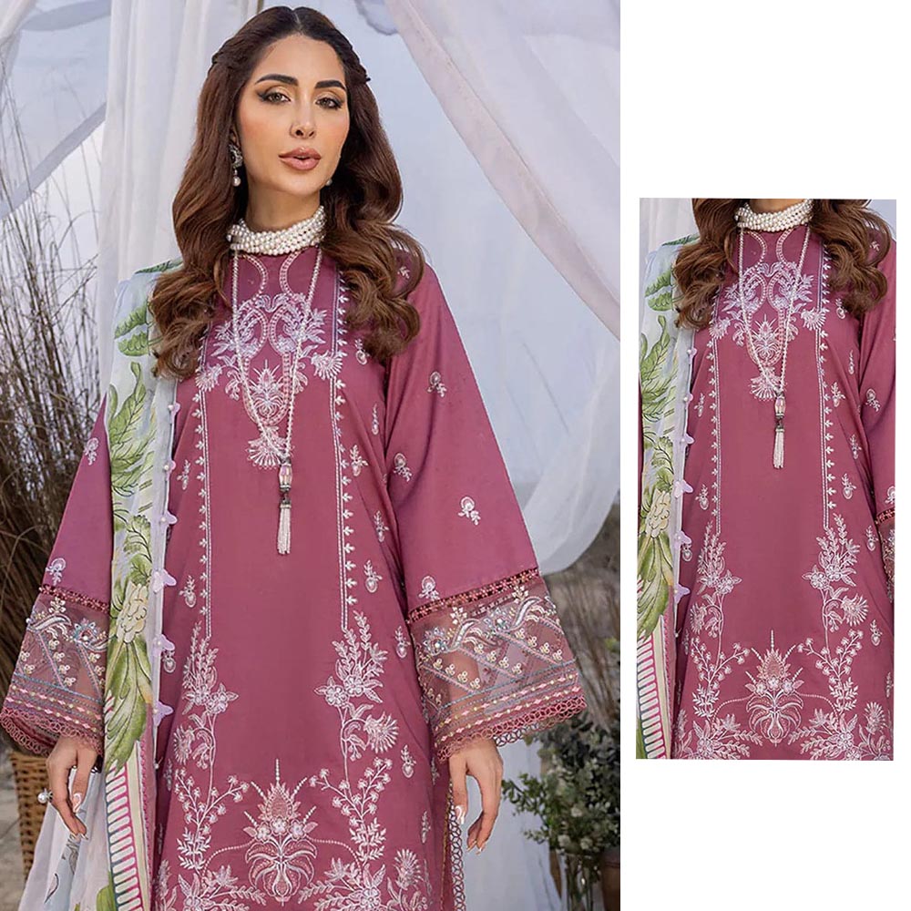 Crimson Rose Embroidered Lawn Suit with Digital Print Chiffon Dupatta