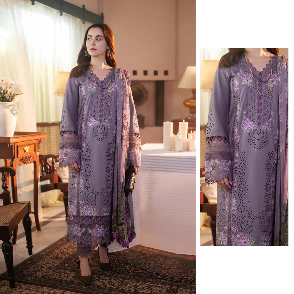 Luxury Mauve/Lilac Embroidered Chikankari 3-Piece Suit