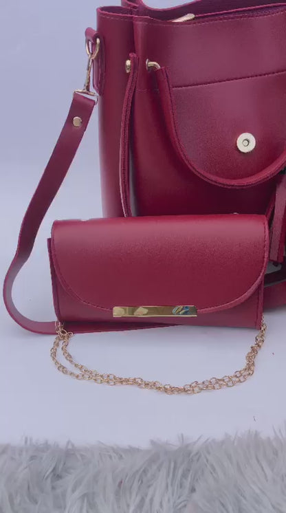 Premium 3-in-1 Maroon Handbag Set - Tote, Crossbody & Clutch.