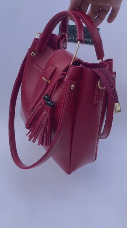 Premium 3-in-1 Maroon Handbag Set - Tote, Crossbody & Clutch.