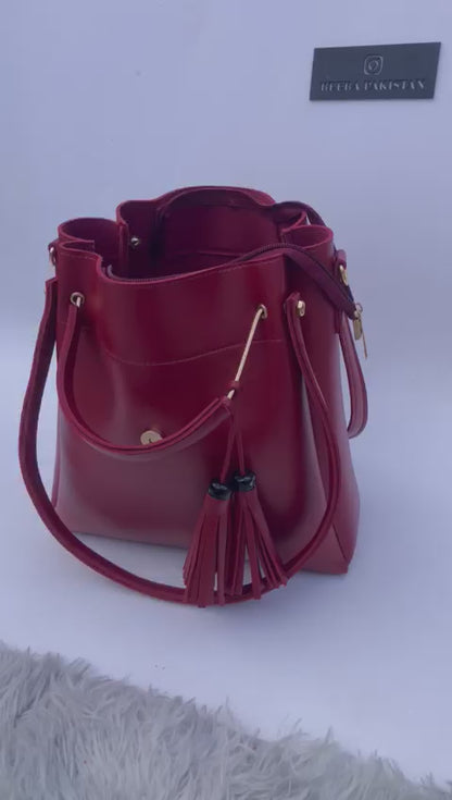 Premium 3-in-1 Maroon Handbag Set - Tote, Crossbody & Clutch.