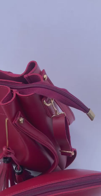 Premium 3-in-1 Maroon Handbag Set - Tote, Crossbody & Clutch.
