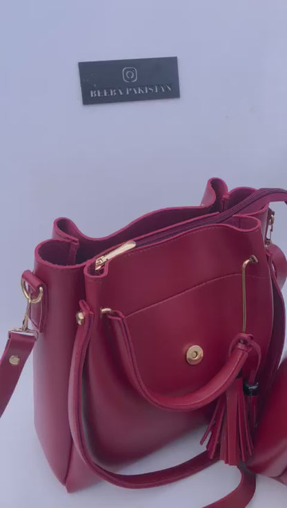 Premium 3-in-1 Maroon Handbag Set - Tote, Crossbody & Clutch.