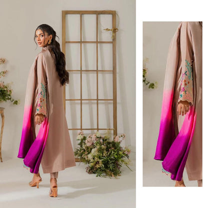 Desert Sand Embroidered 3-Piece Suit with Pink Ombre Dupatta | Luxury Prêt/Unstitched
