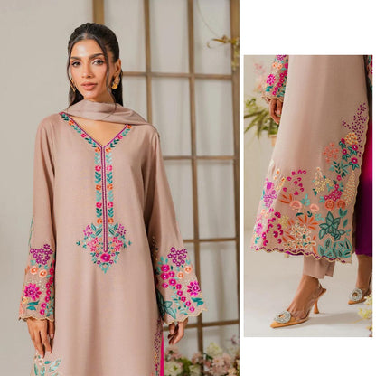 Desert Sand Embroidered 3-Piece Suit with Pink Ombre Dupatta | Luxury Prêt/Unstitched