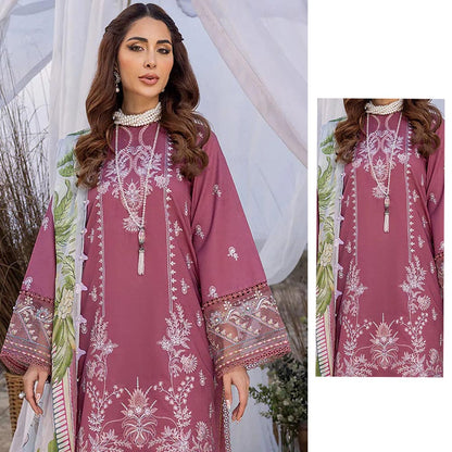 Crimson Rose Embroidered Lawn Suit with Digital Print Chiffon Dupatta